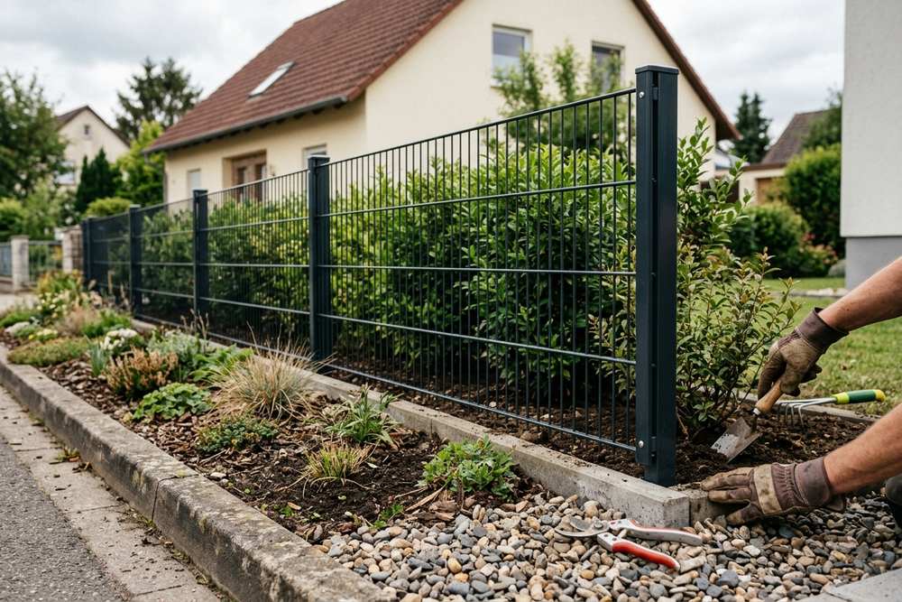 Anthrazit Doppelstabmattenzaun als Grundstücksgrenze