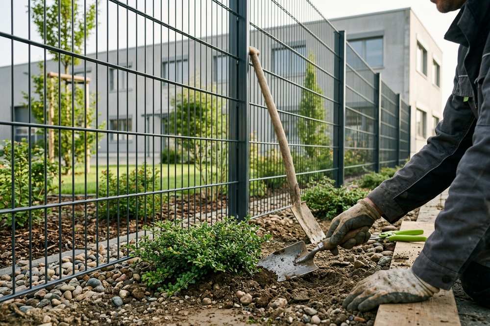 Hoher Metallzaun um ein Firmengelände